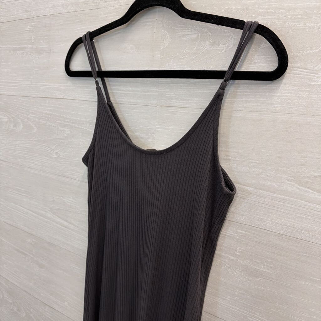 Grey Ribbed Button Down Maxi Spaghetti Straps Extra Small