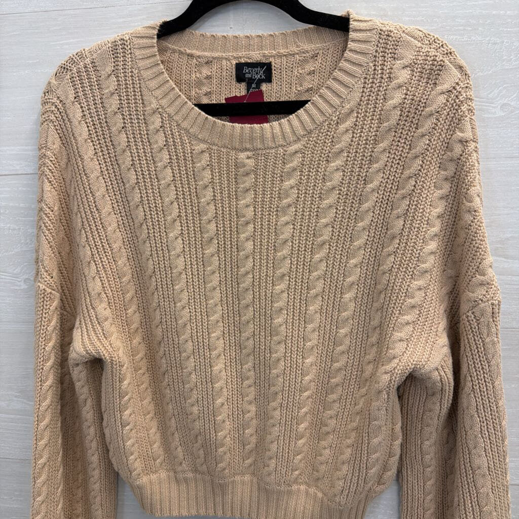 Light Tan Cable Knit Crop Sweater Medium