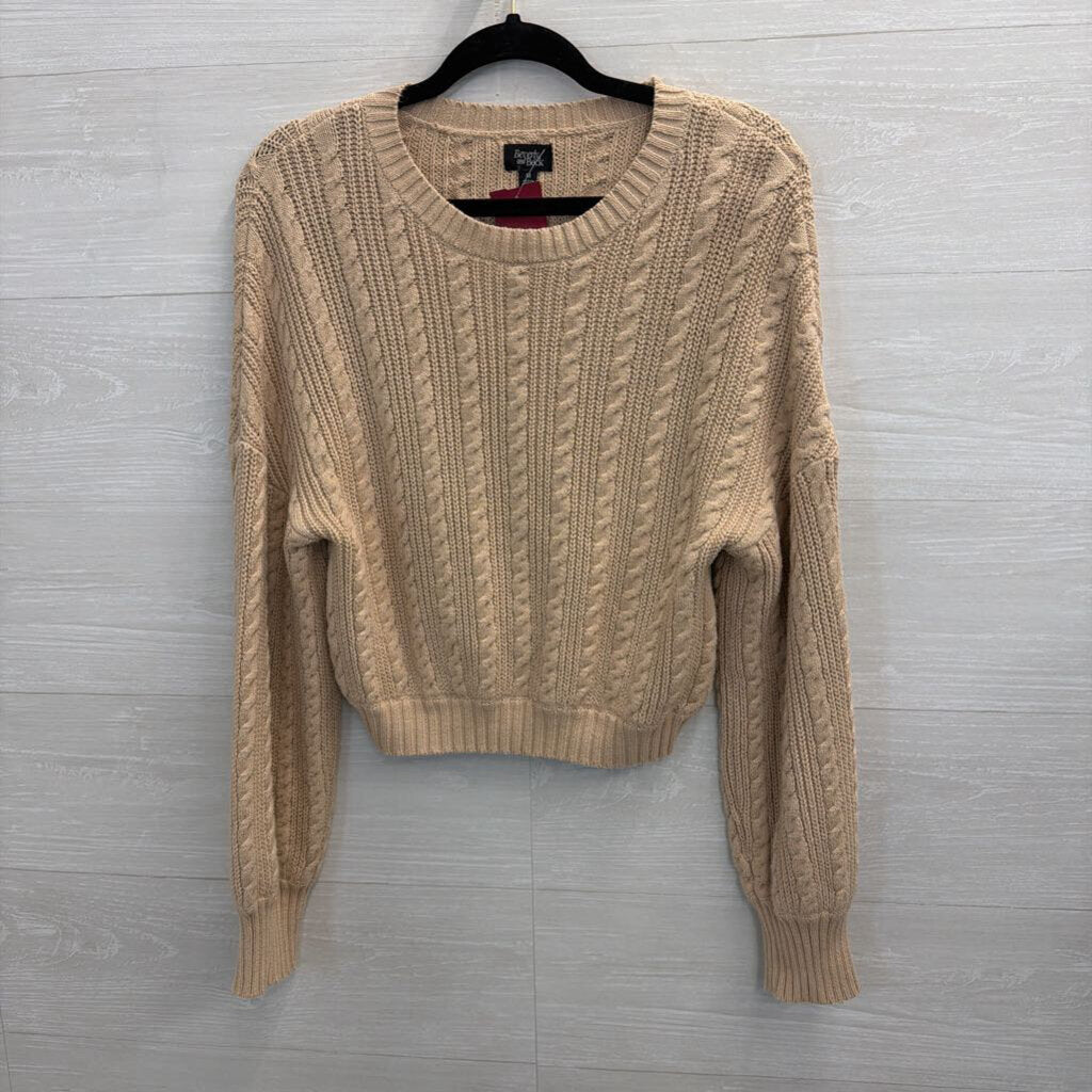 Light Tan Cable Knit Crop Sweater Medium