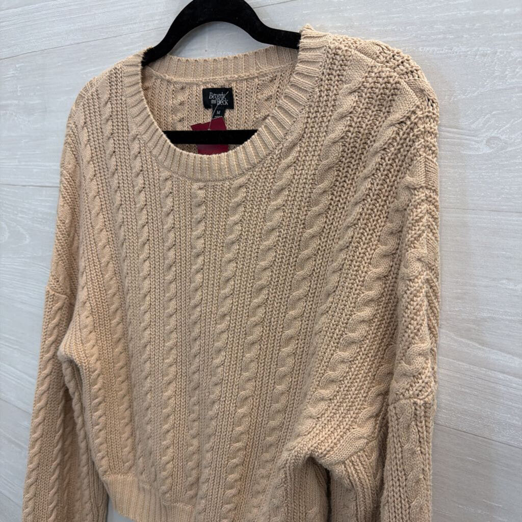 Light Tan Cable Knit Crop Sweater Medium