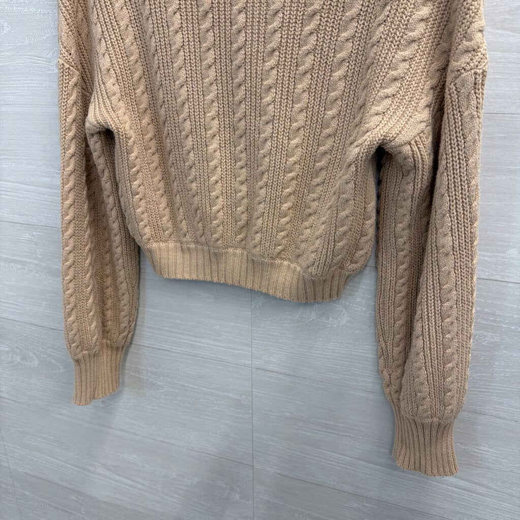 Light Tan Cable Knit Crop Sweater Medium