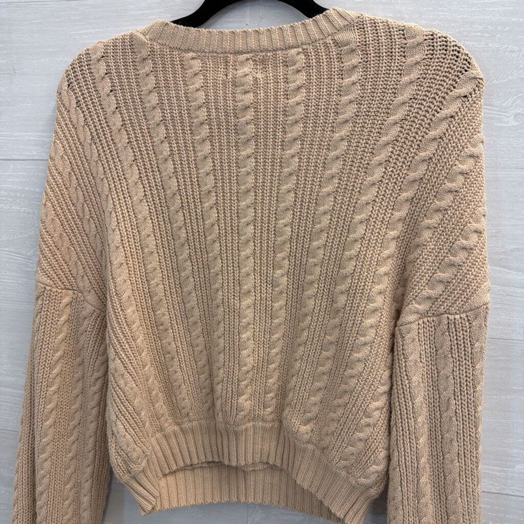 Light Tan Cable Knit Crop Sweater Medium