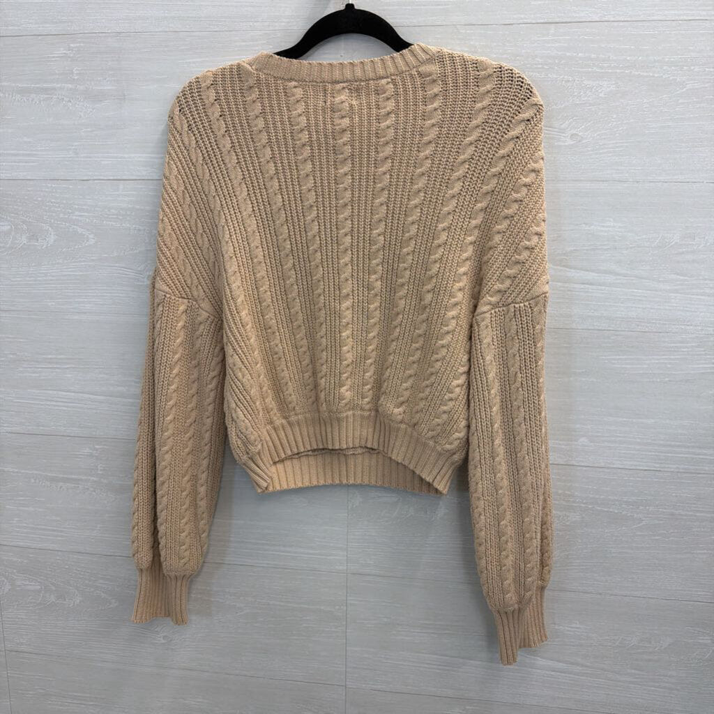 Light Tan Cable Knit Crop Sweater Medium