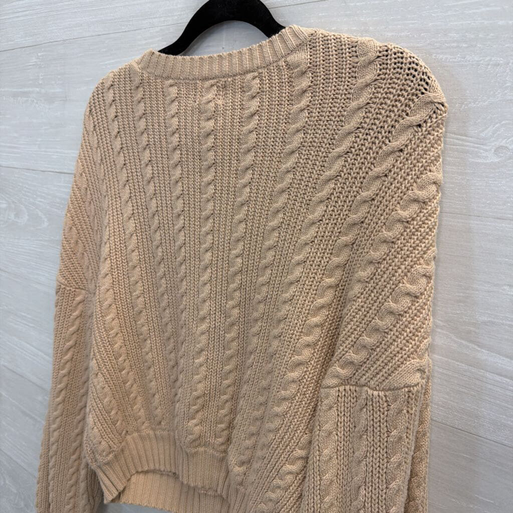 Light Tan Cable Knit Crop Sweater Medium