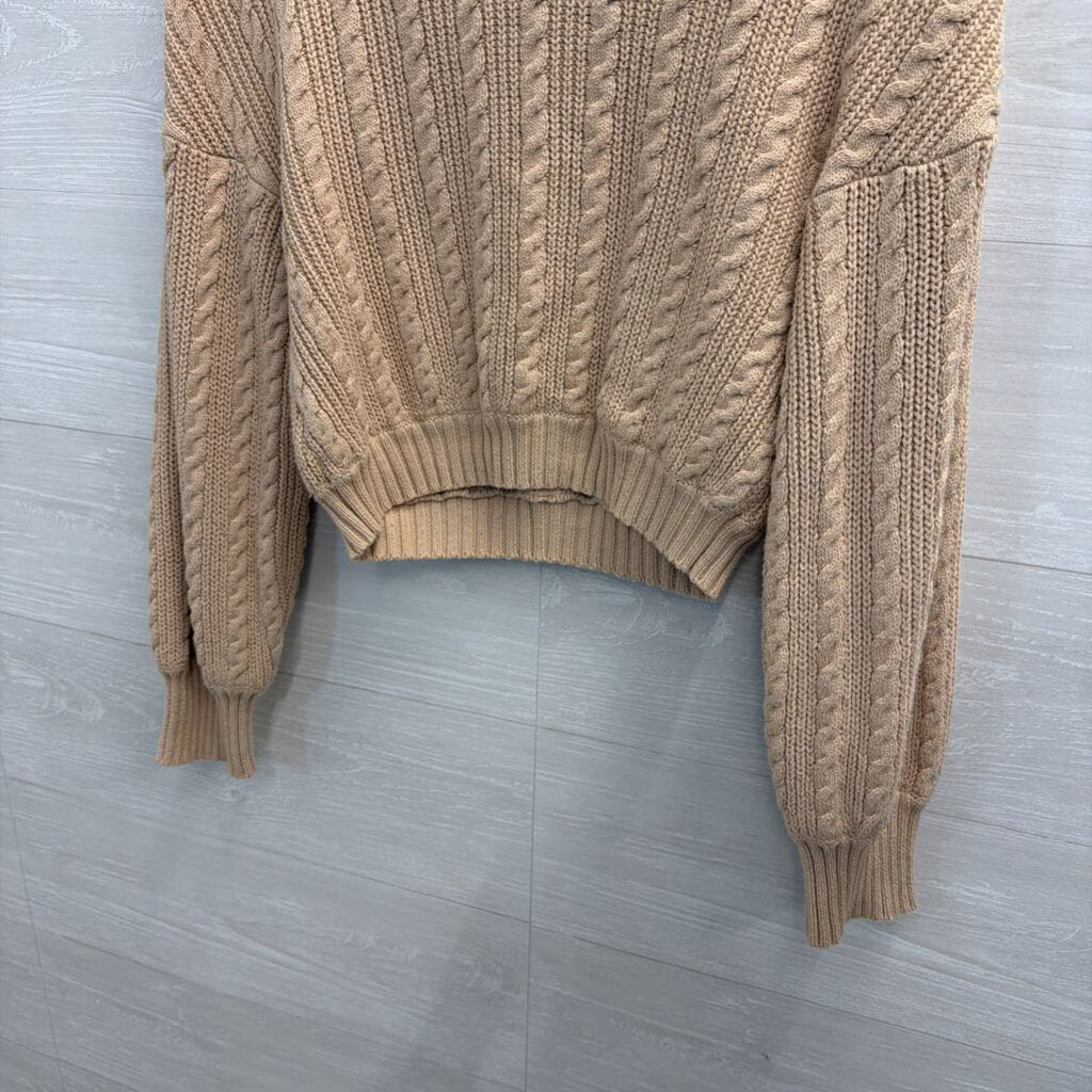 Light Tan Cable Knit Crop Sweater Medium
