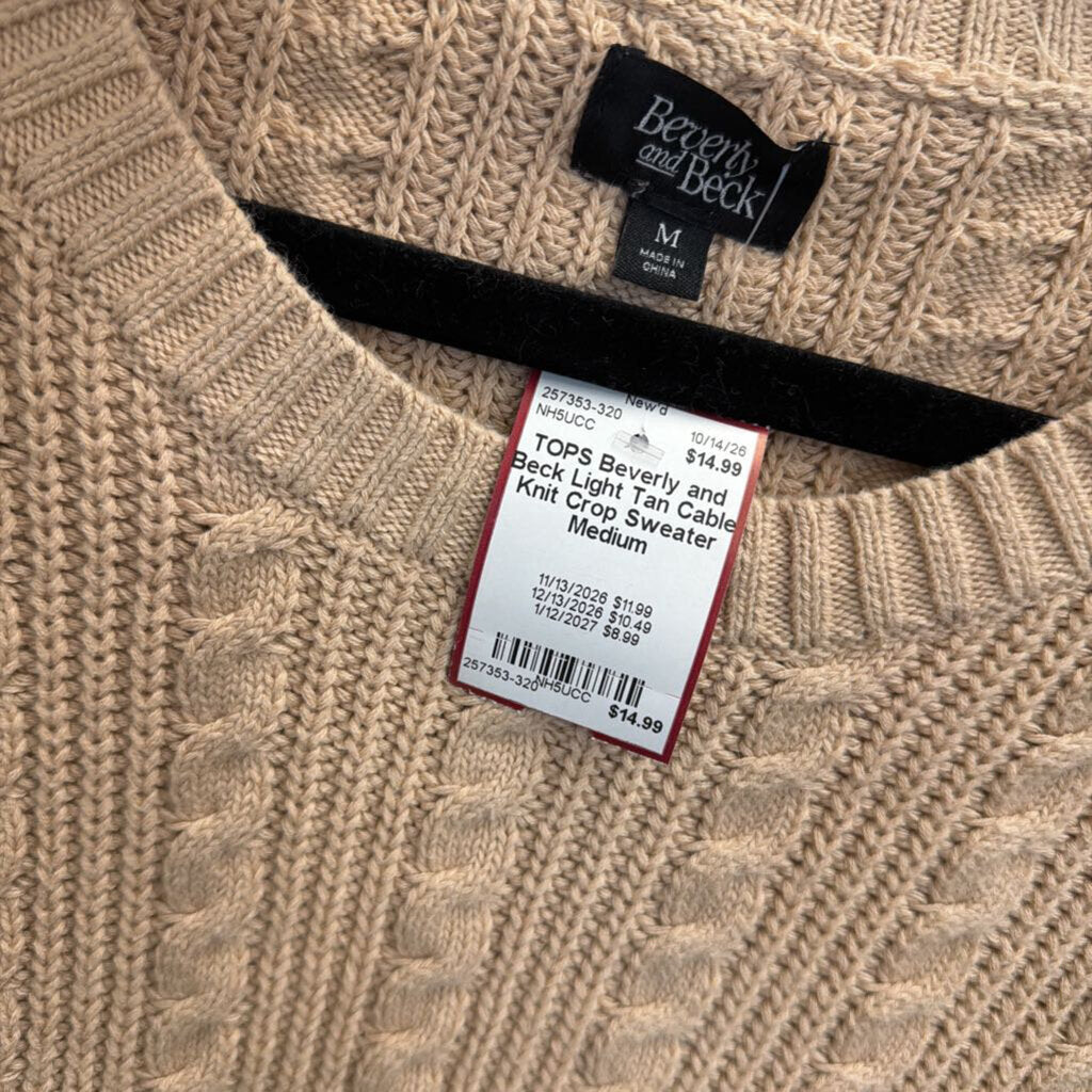 Light Tan Cable Knit Crop Sweater Medium