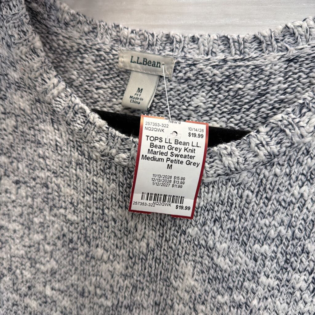 L.L. Bean Grey Knit Marled Sweater Medium Petite