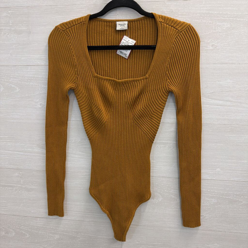Abercrombie and Fitch Golden Brown Square Neck Ribbed Sweater Bodysuit Small
