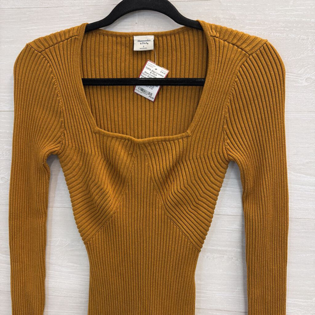 Abercrombie and Fitch Golden Brown Square Neck Ribbed Sweater Bodysuit Small