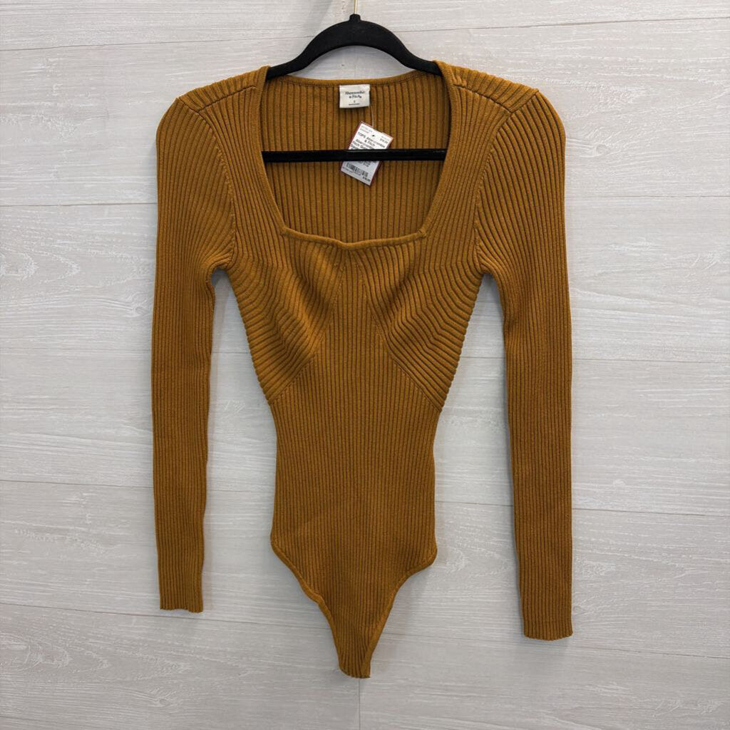 Abercrombie and Fitch Golden Brown Square Neck Ribbed Sweater Bodysuit Small