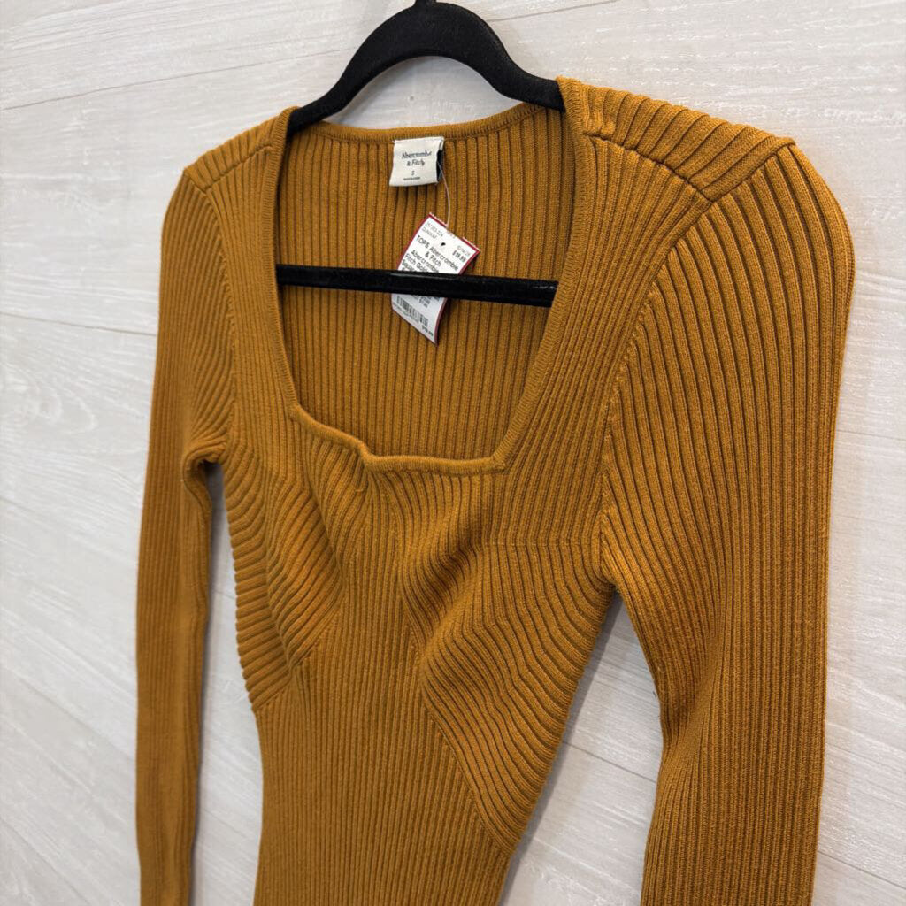 Abercrombie and Fitch Golden Brown Square Neck Ribbed Sweater Bodysuit Small