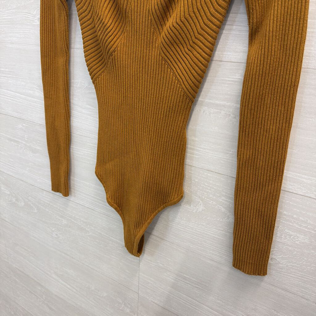 Abercrombie and Fitch Golden Brown Square Neck Ribbed Sweater Bodysuit Small