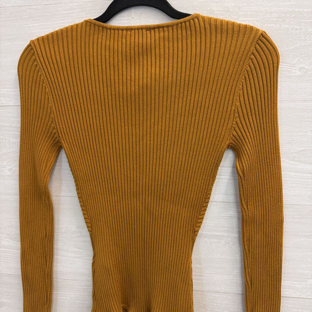 Abercrombie and Fitch Golden Brown Square Neck Ribbed Sweater Bodysuit Small
