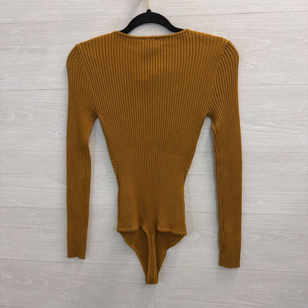 Abercrombie and Fitch Golden Brown Square Neck Ribbed Sweater Bodysuit Small