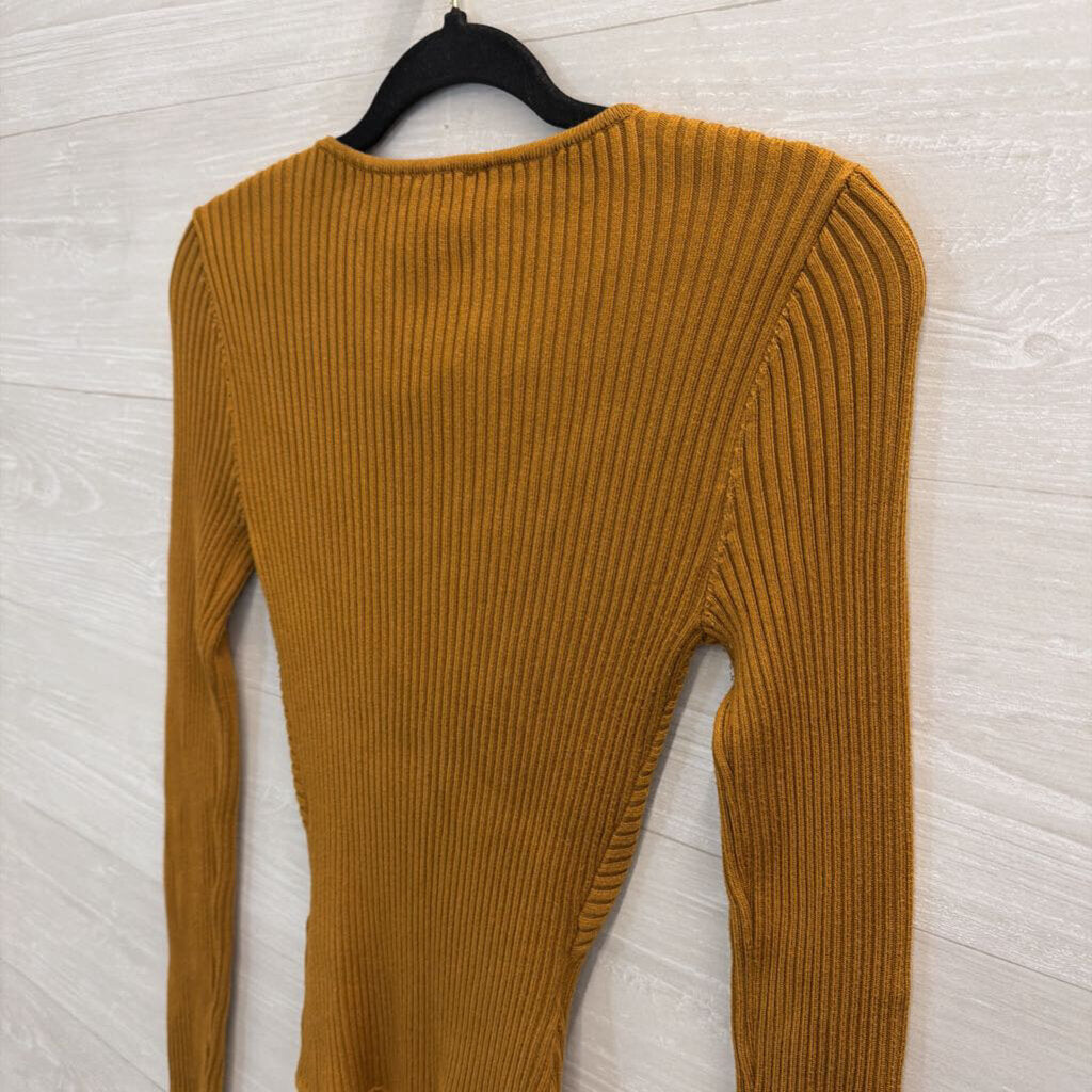 Abercrombie and Fitch Golden Brown Square Neck Ribbed Sweater Bodysuit Small
