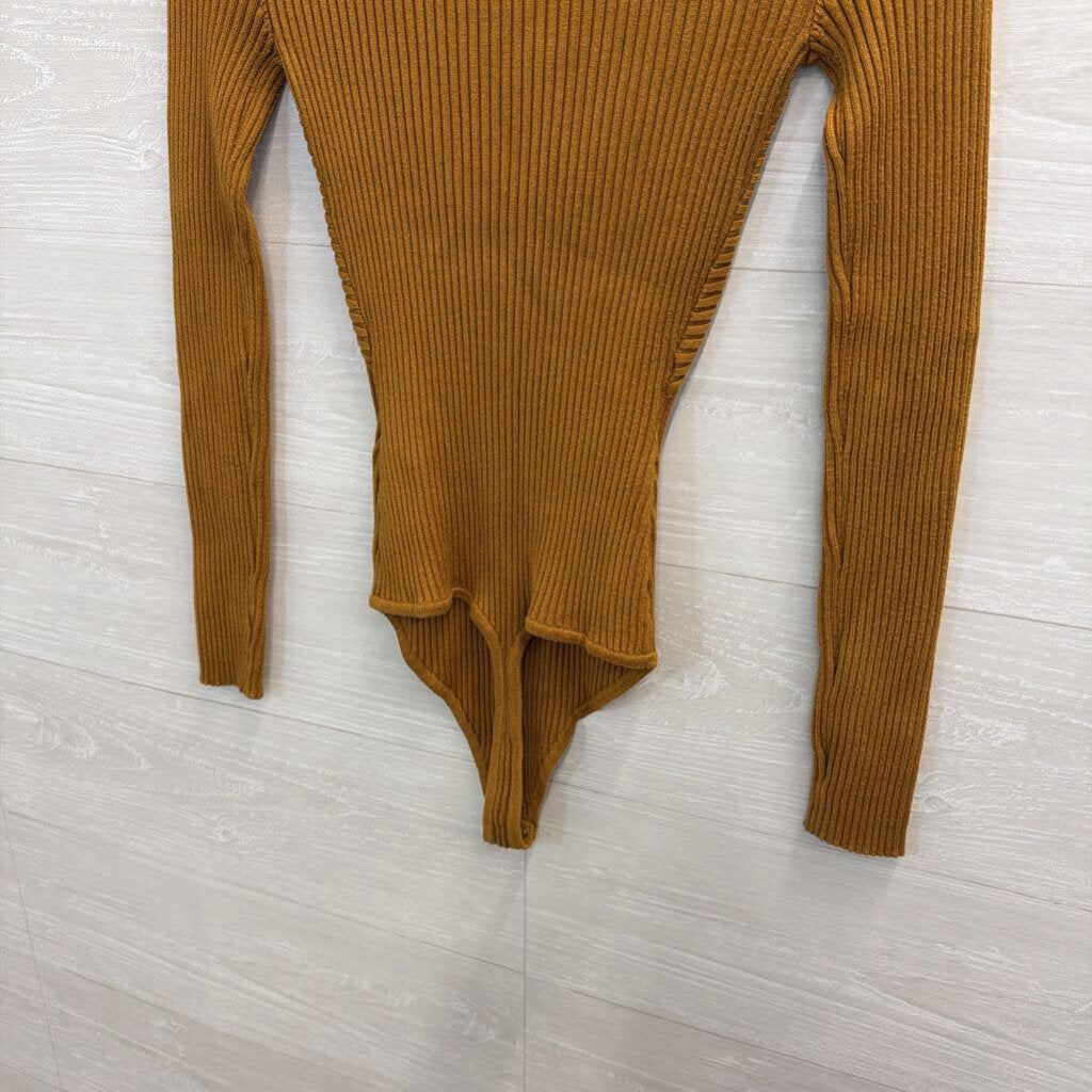 Abercrombie and Fitch Golden Brown Square Neck Ribbed Sweater Bodysuit Small