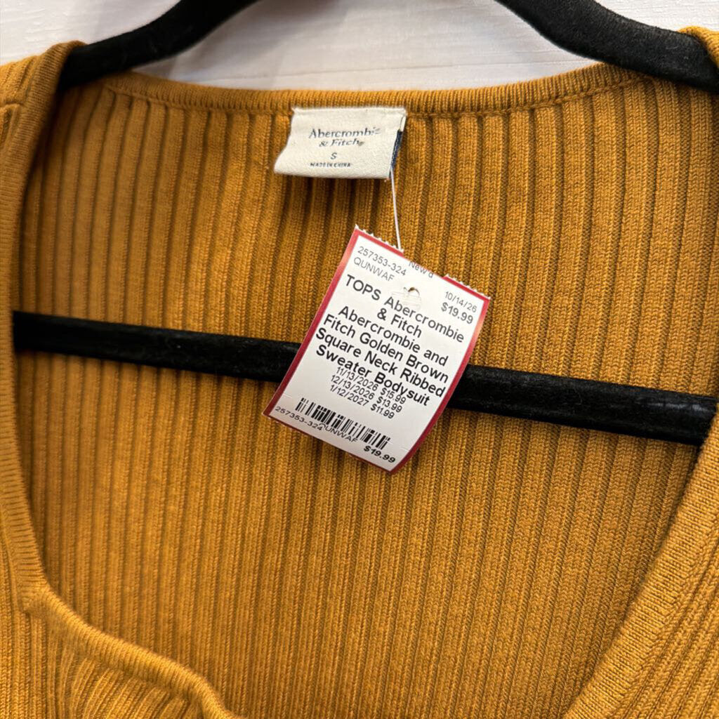 Abercrombie and Fitch Golden Brown Square Neck Ribbed Sweater Bodysuit Small