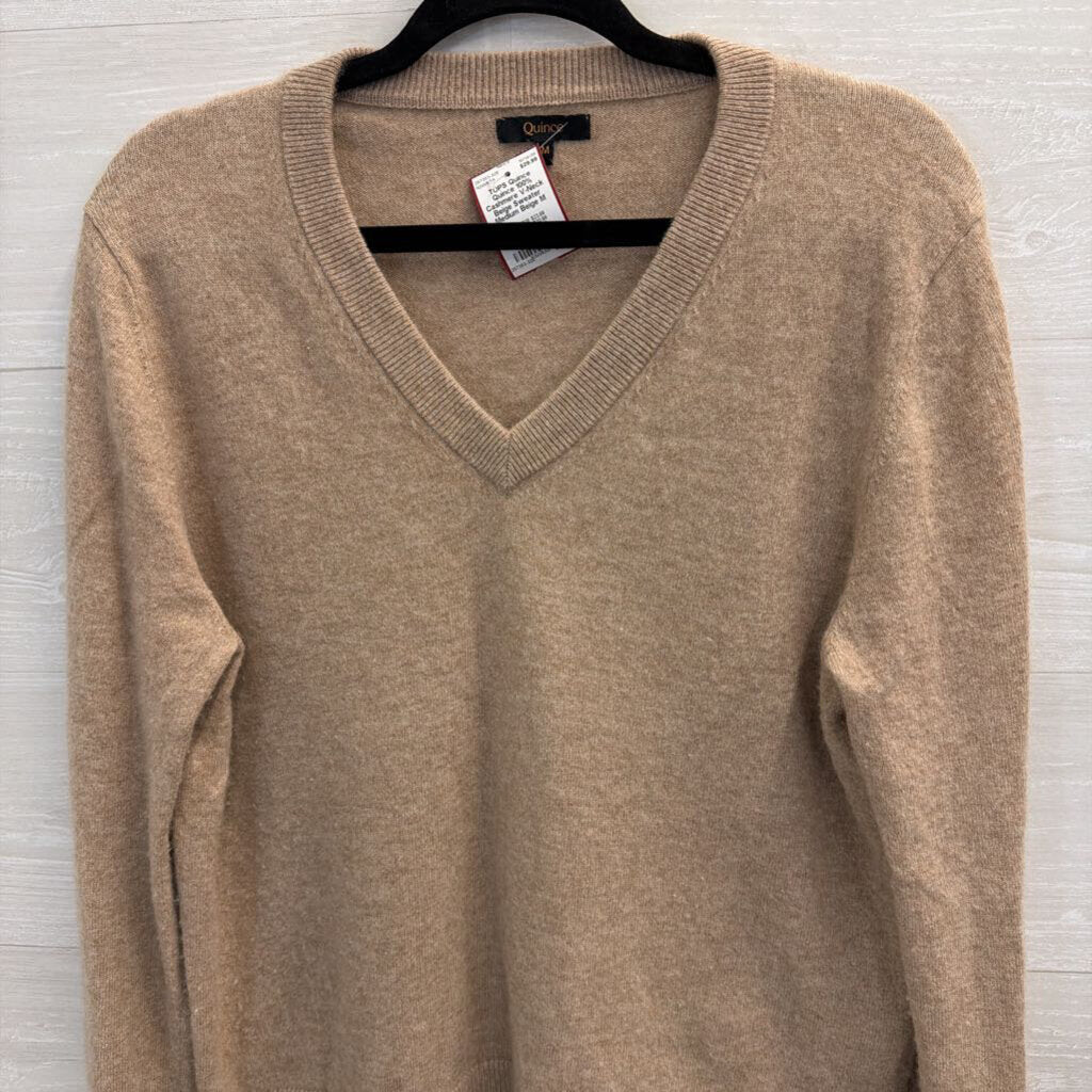 Quince 100% Cashmere V-Neck Beige Sweater Medium