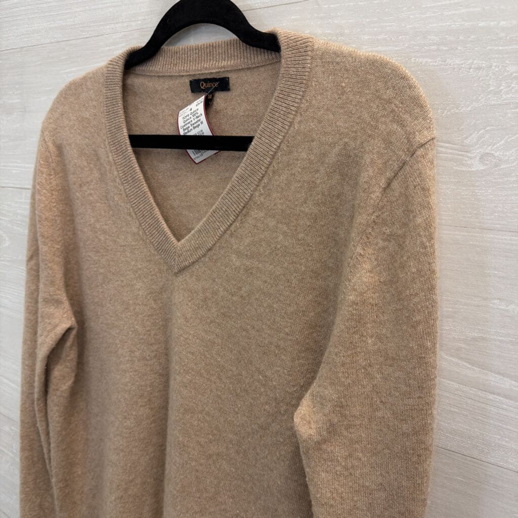 Quince 100% Cashmere V-Neck Beige Sweater Medium