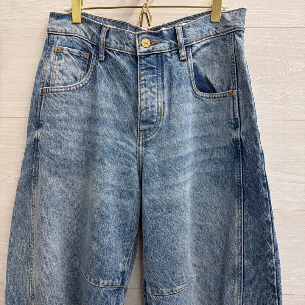 We The Free Light Wash Good Luck Mid Rise Barrel Jeans 27 Short