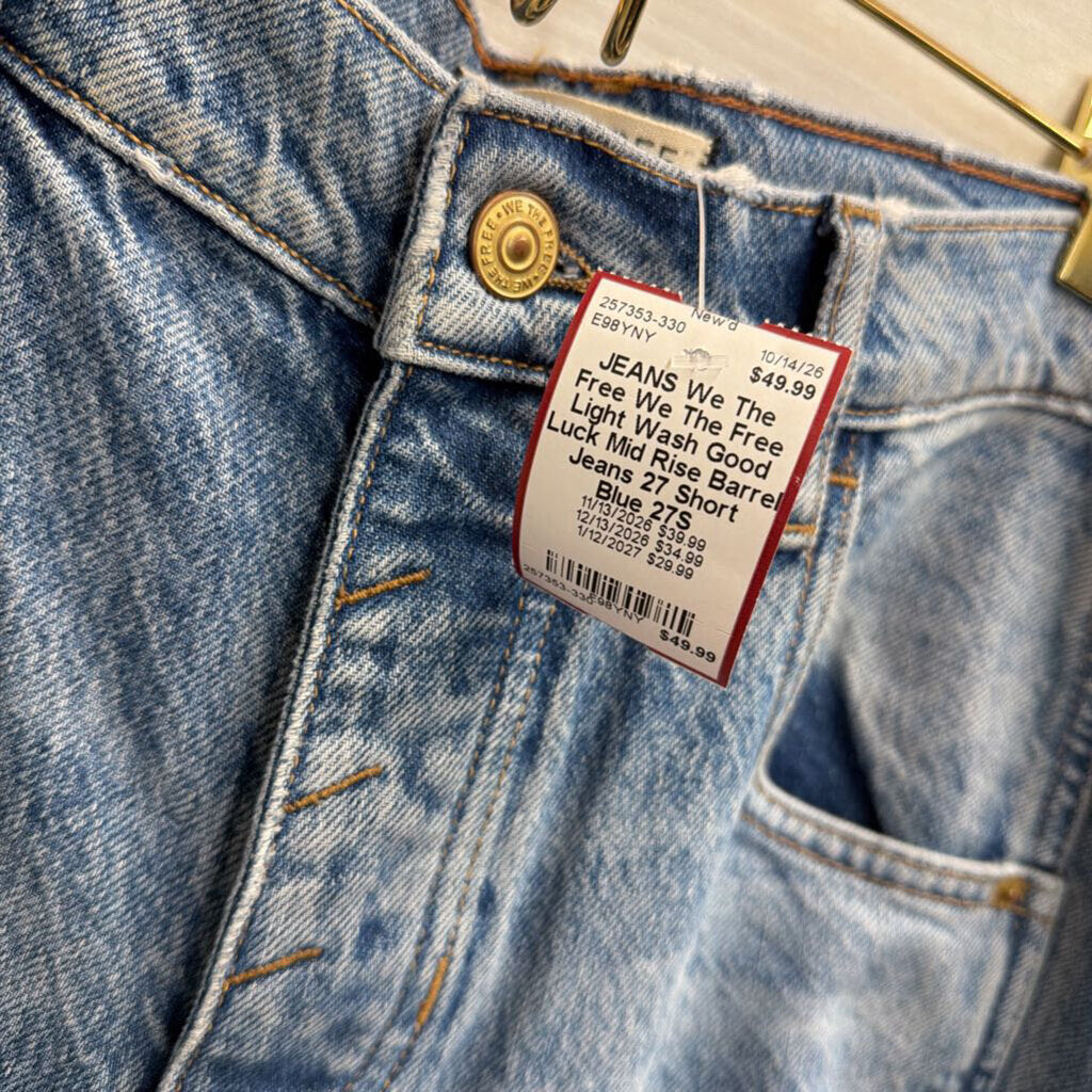 We The Free Light Wash Good Luck Mid Rise Barrel Jeans 27 Short