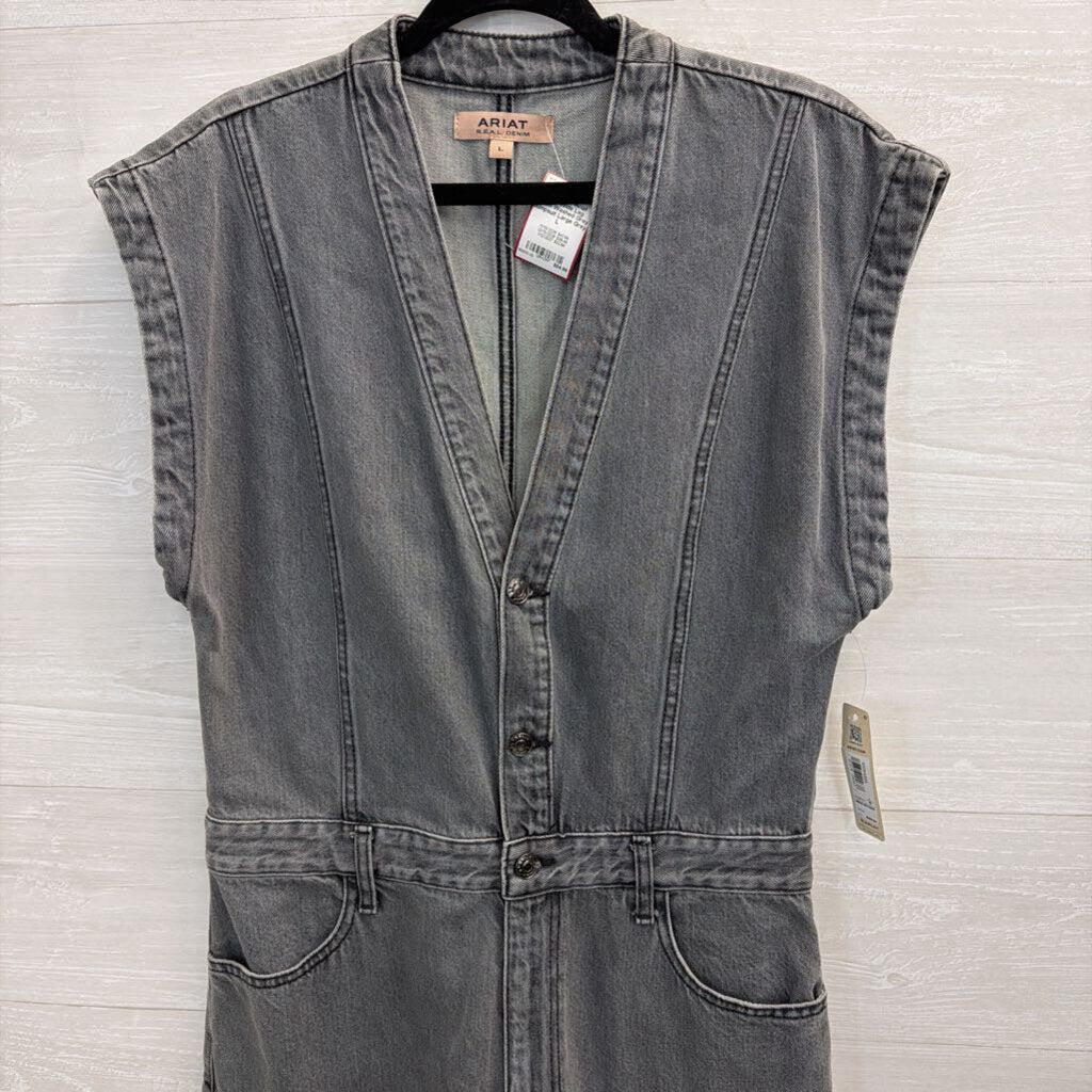 Ariat Wide Leg Denim Washed Grey Jumpsuit Large
