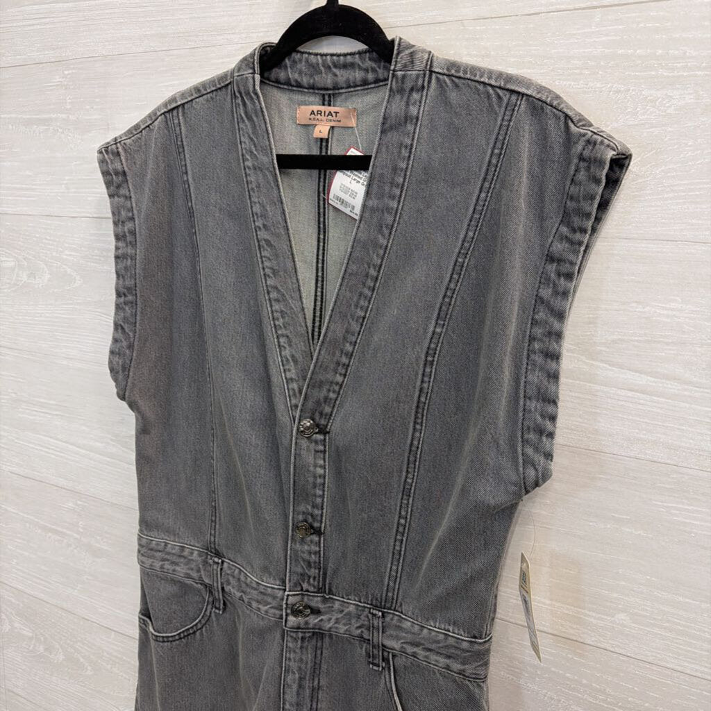 Ariat Wide Leg Denim Washed Grey Jumpsuit Large