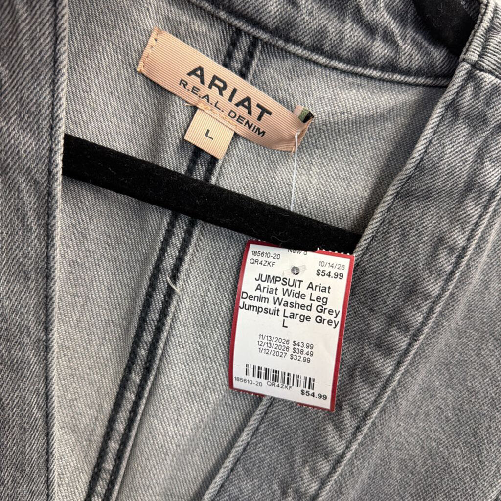 Ariat Wide Leg Denim Washed Grey Jumpsuit Large