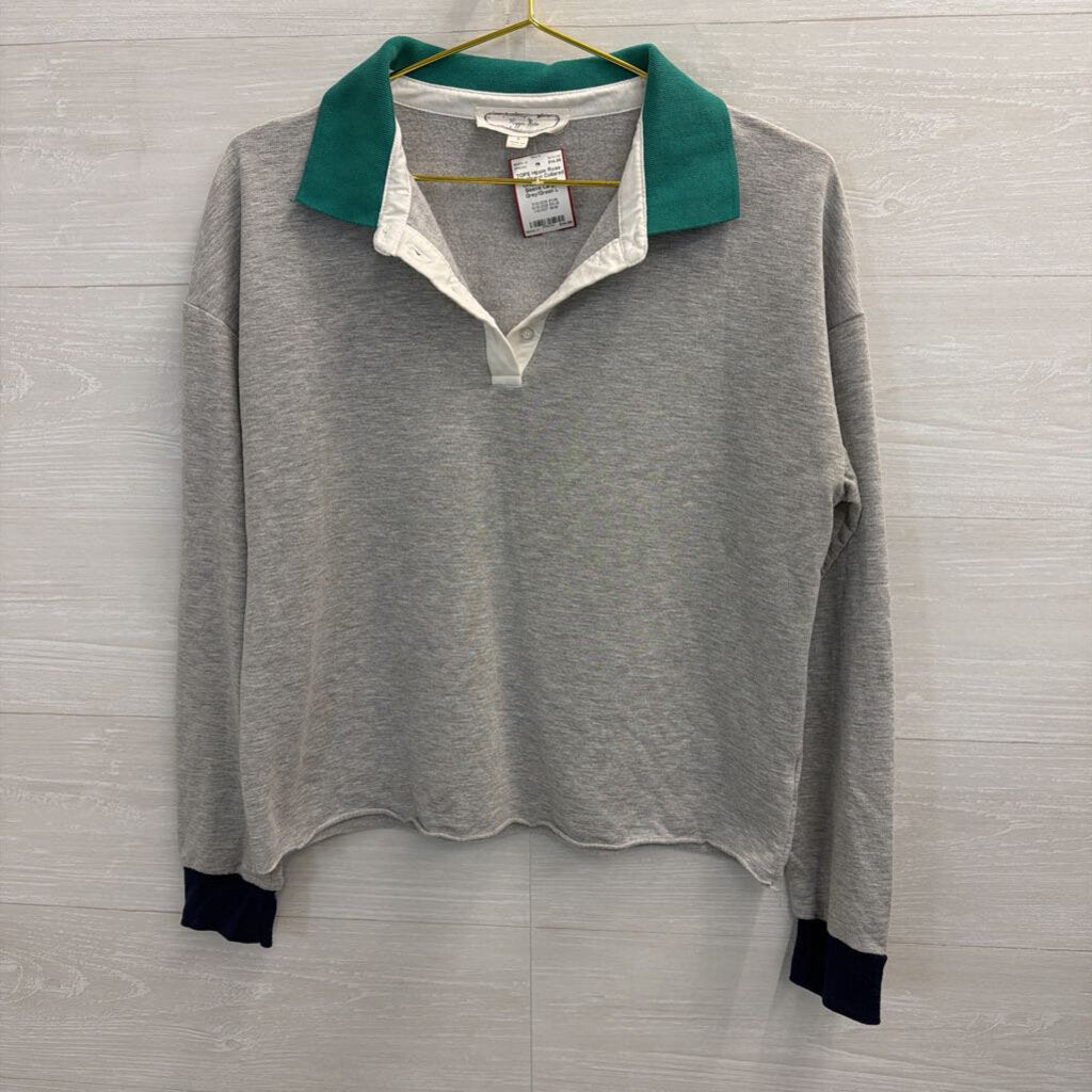 Grey/Green Collared Cropped Long Sleeve Large