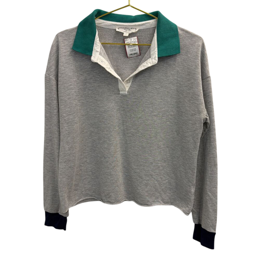 Grey/Green Collared Cropped Long Sleeve Large
