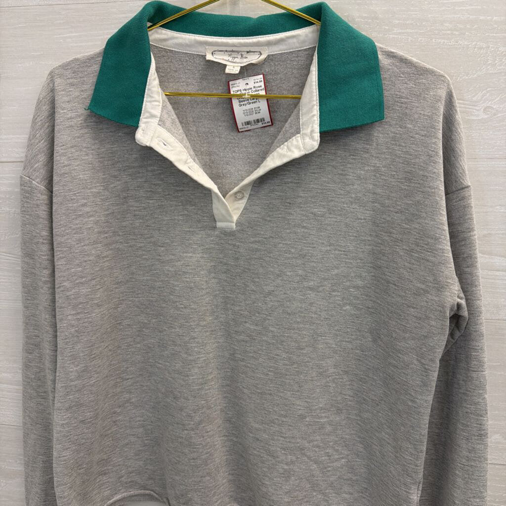 Grey/Green Collared Cropped Long Sleeve Large