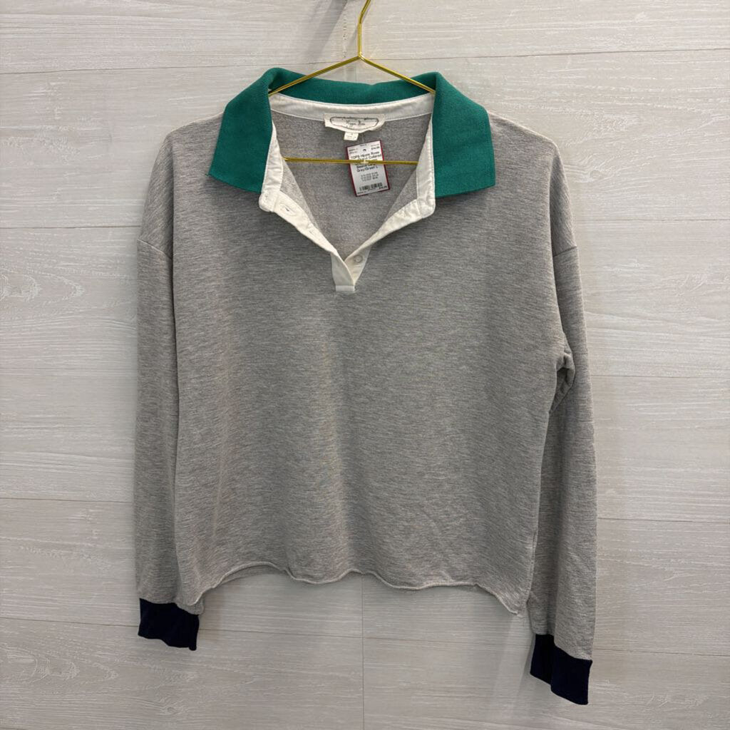 Grey/Green Collared Cropped Long Sleeve Large