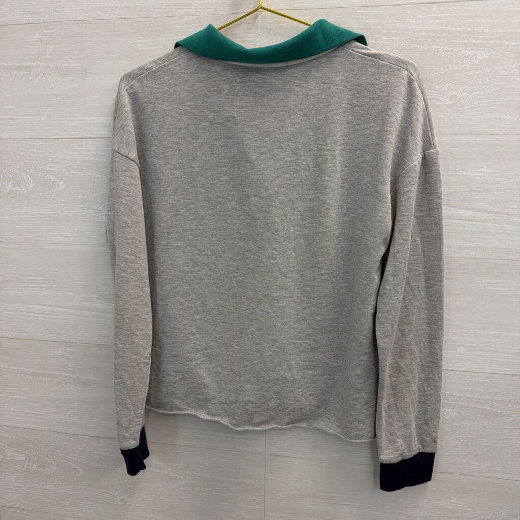 Grey/Green Collared Cropped Long Sleeve Large