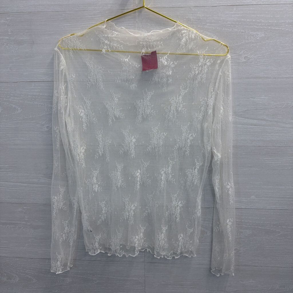 Cream Lace Sheer Long Sleeve Medium