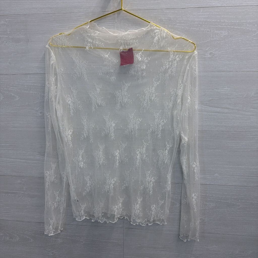 Cream Lace Sheer Long Sleeve Medium