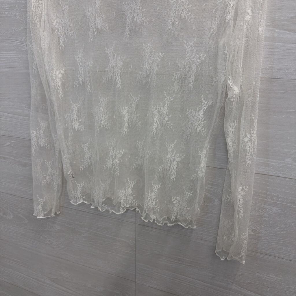 Cream Lace Sheer Long Sleeve Medium