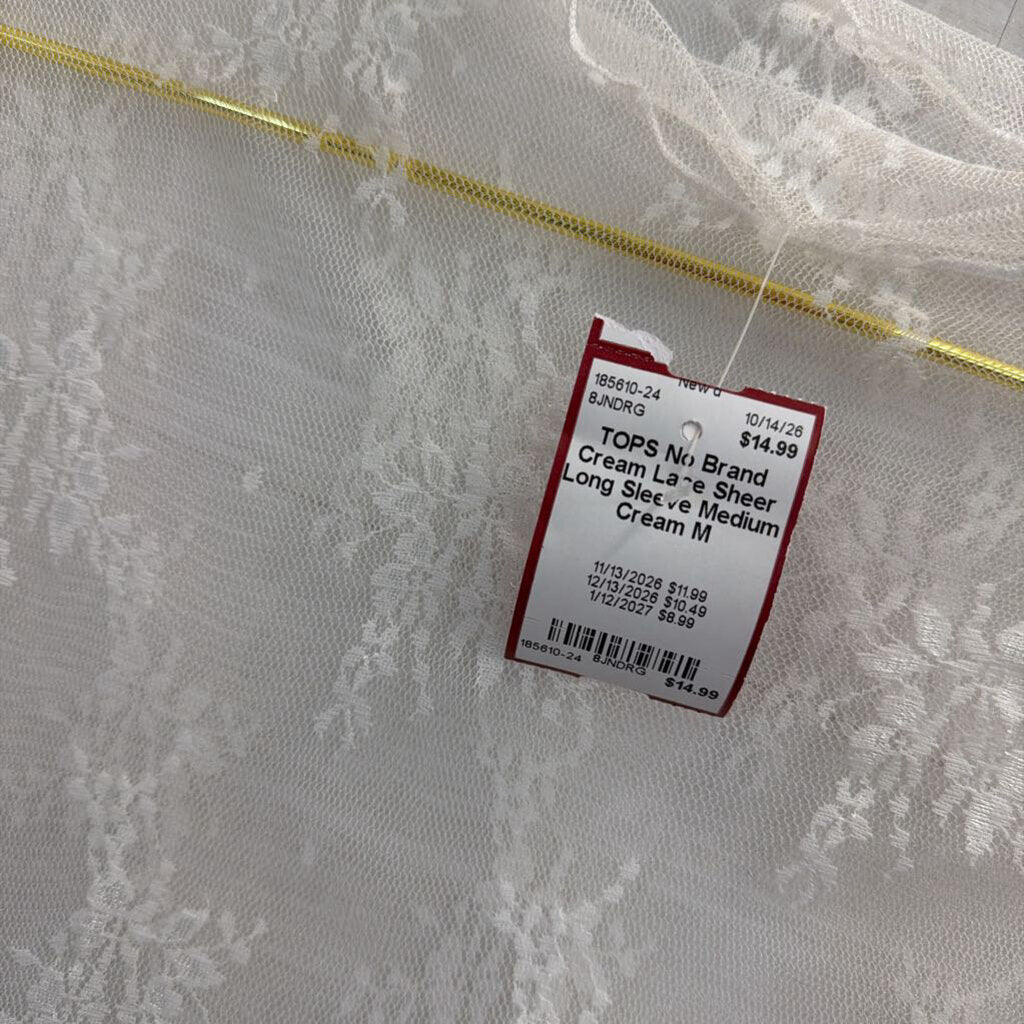 Cream Lace Sheer Long Sleeve Medium