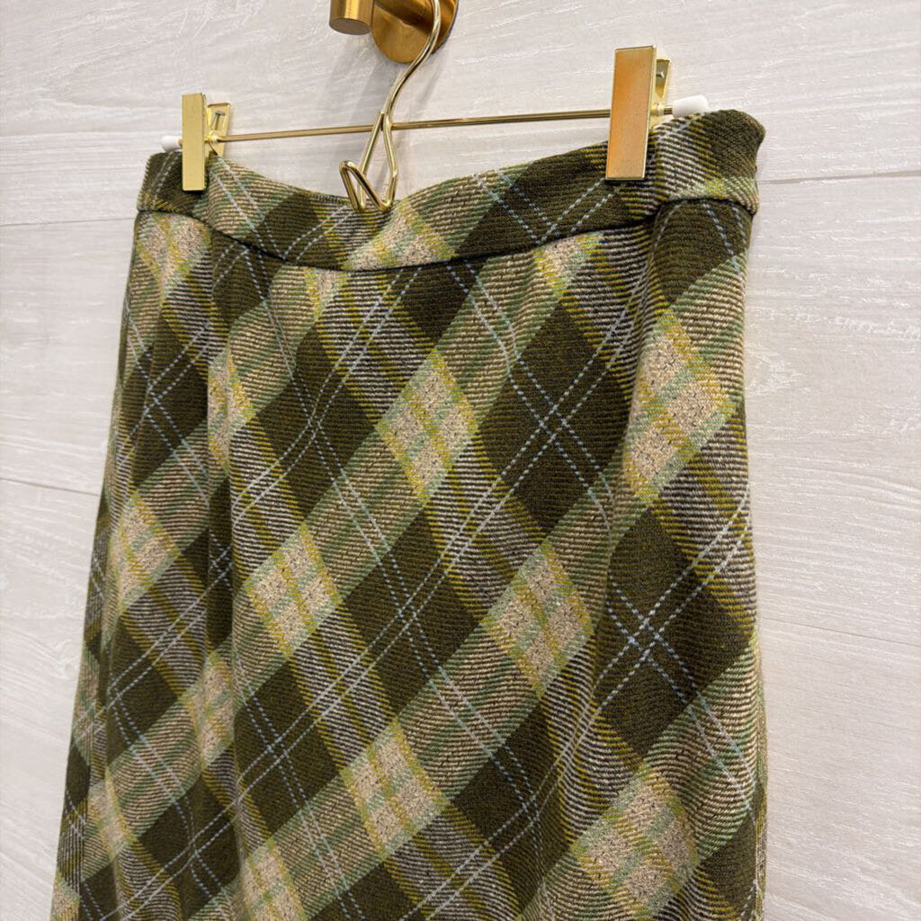 Green Plaid Knee Length Skirt 4