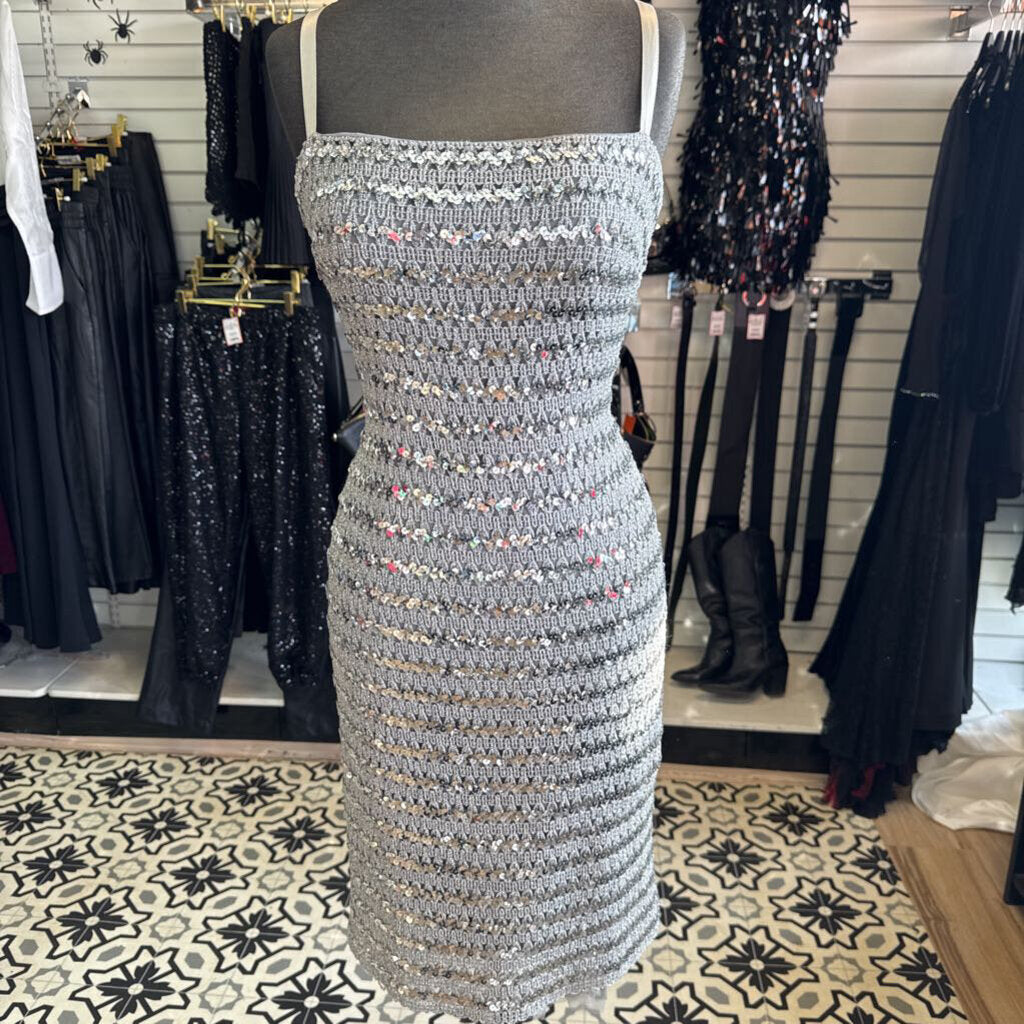 Vintage Silver Knit Midi Fitted Dress 6