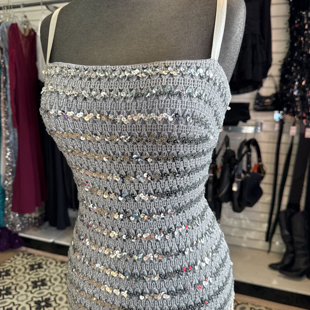 Vintage Silver Knit Midi Fitted Dress 6
