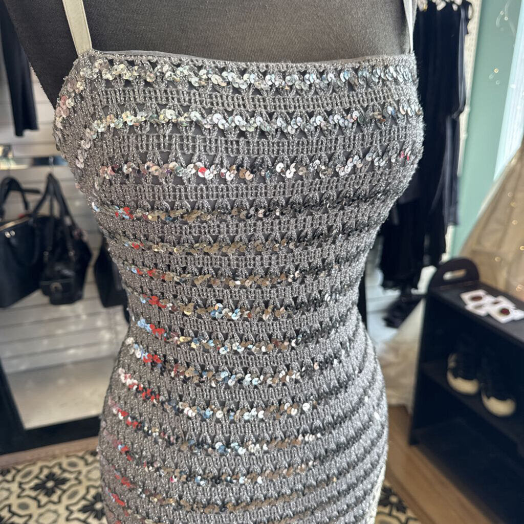 Vintage Silver Knit Midi Fitted Dress 6