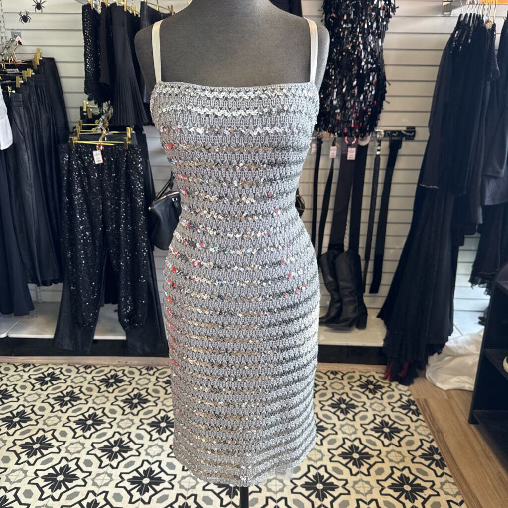 Vintage Silver Knit Midi Fitted Dress 6