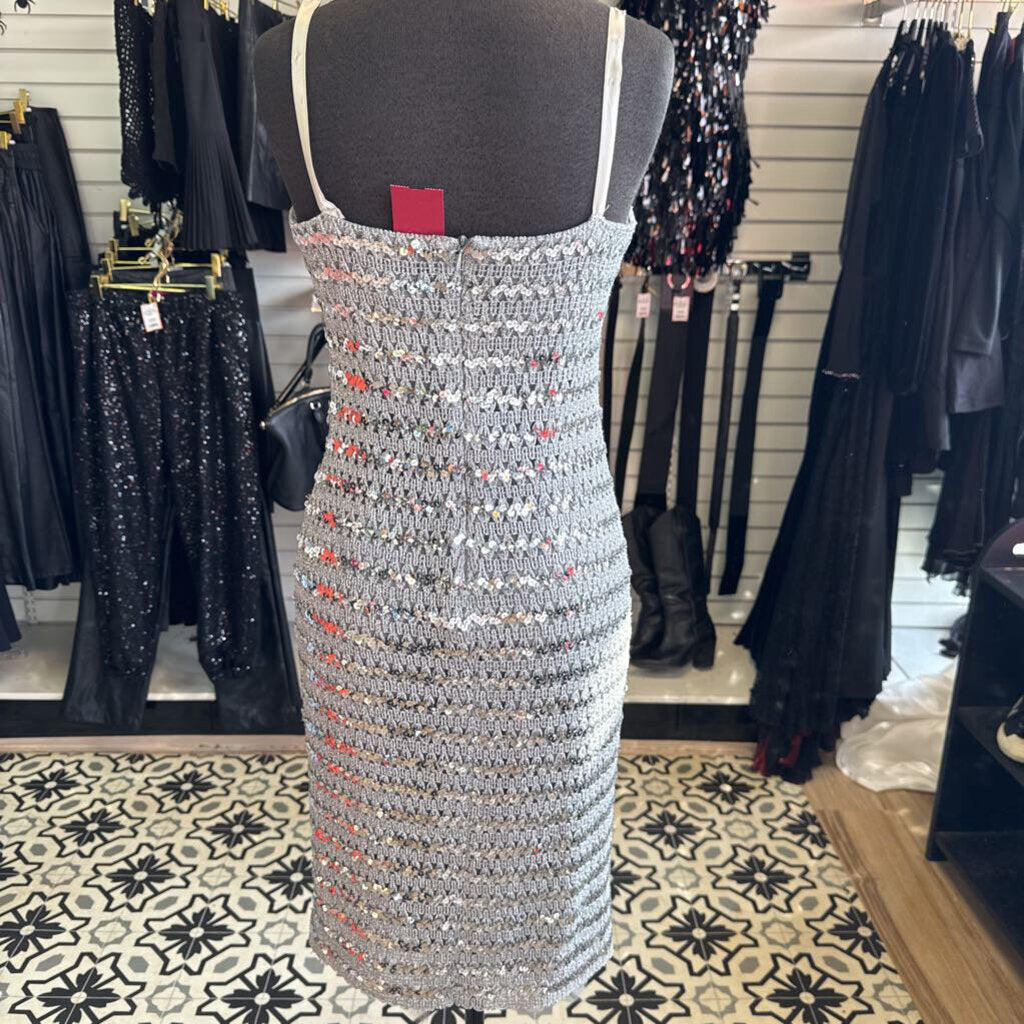 Vintage Silver Knit Midi Fitted Dress 6