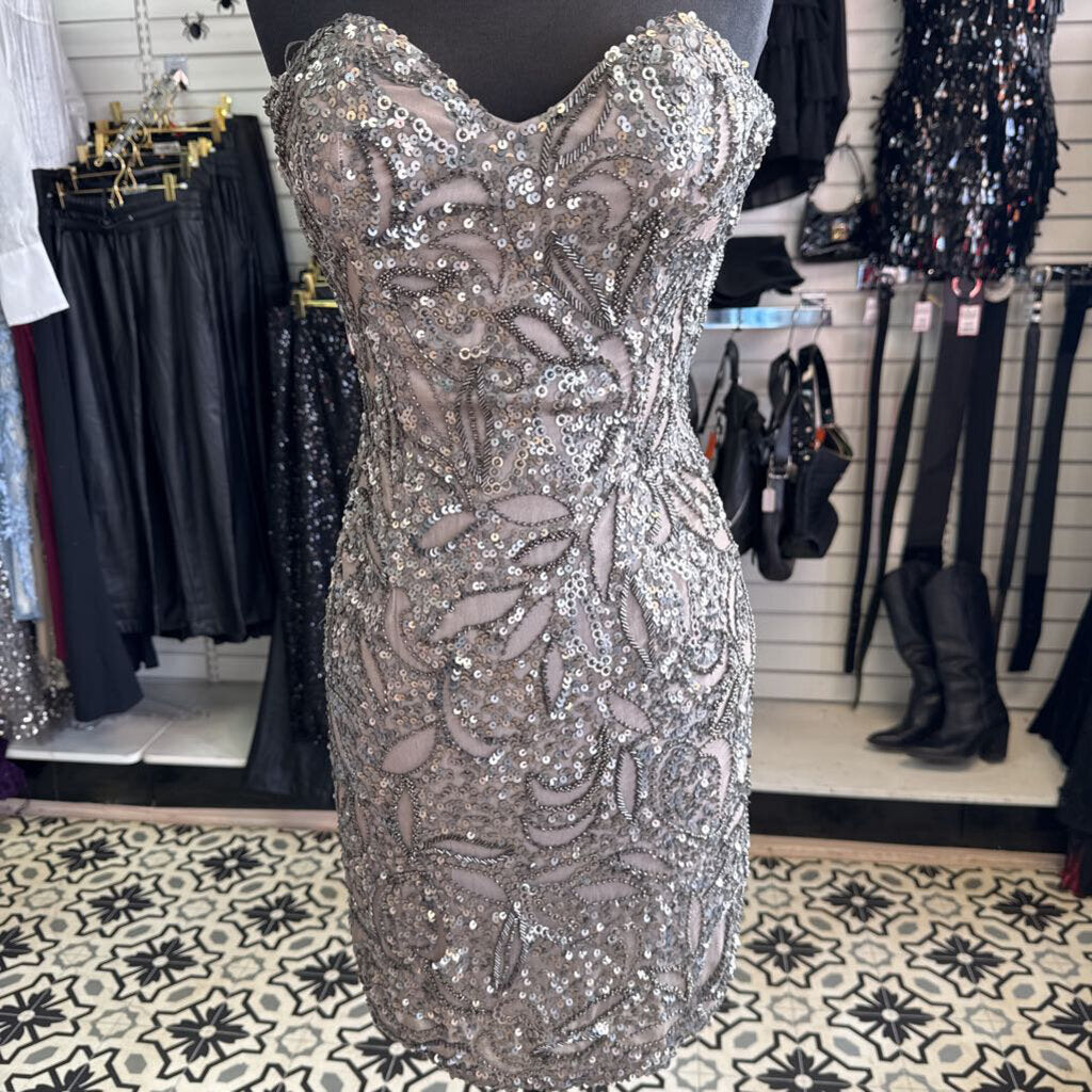 Dark Taupe Sequined Short Dress 2