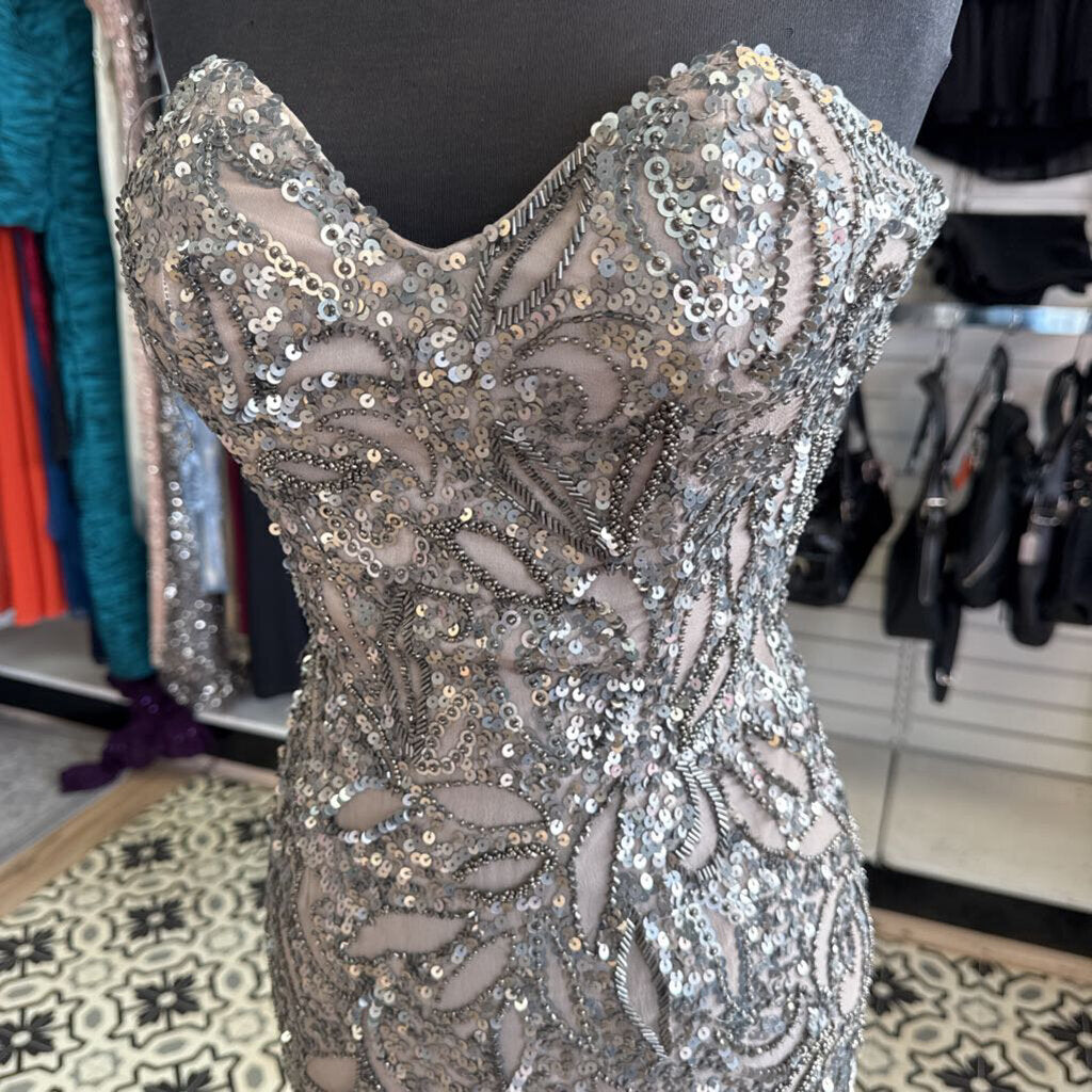 Dark Taupe Sequined Short Dress 2