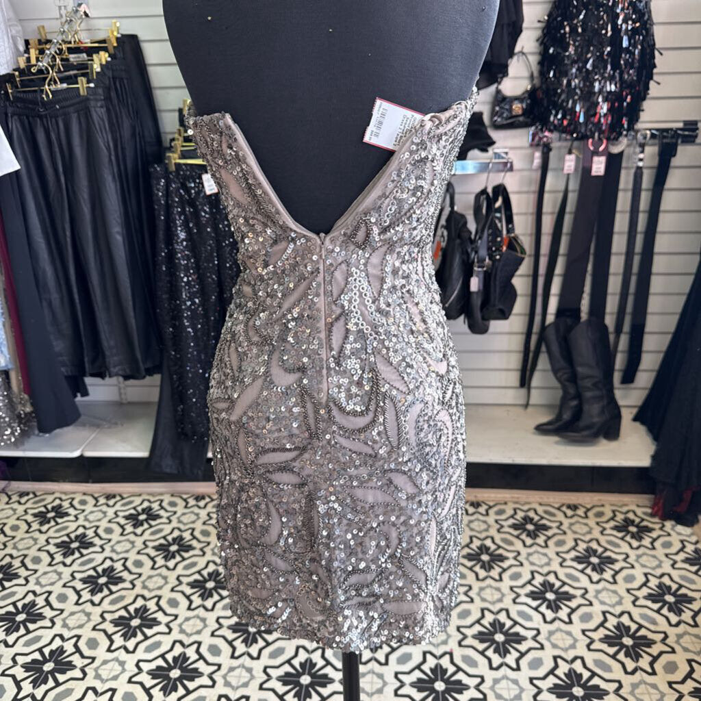Dark Taupe Sequined Short Dress 2
