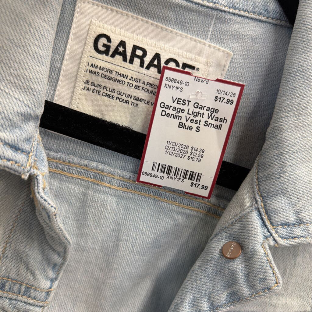 Garage Light Wash Denim Vest Small