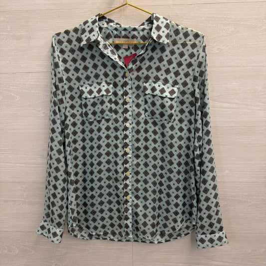Blue/Grey Printed Button Down Blouse Small