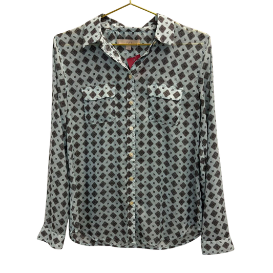 Blue/Grey Printed Button Down Blouse Small