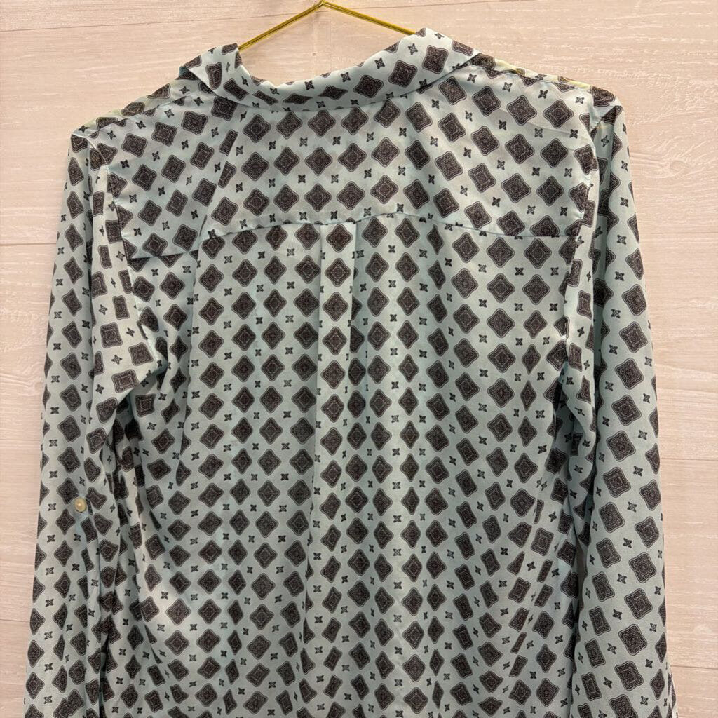 Blue/Grey Printed Button Down Blouse Small
